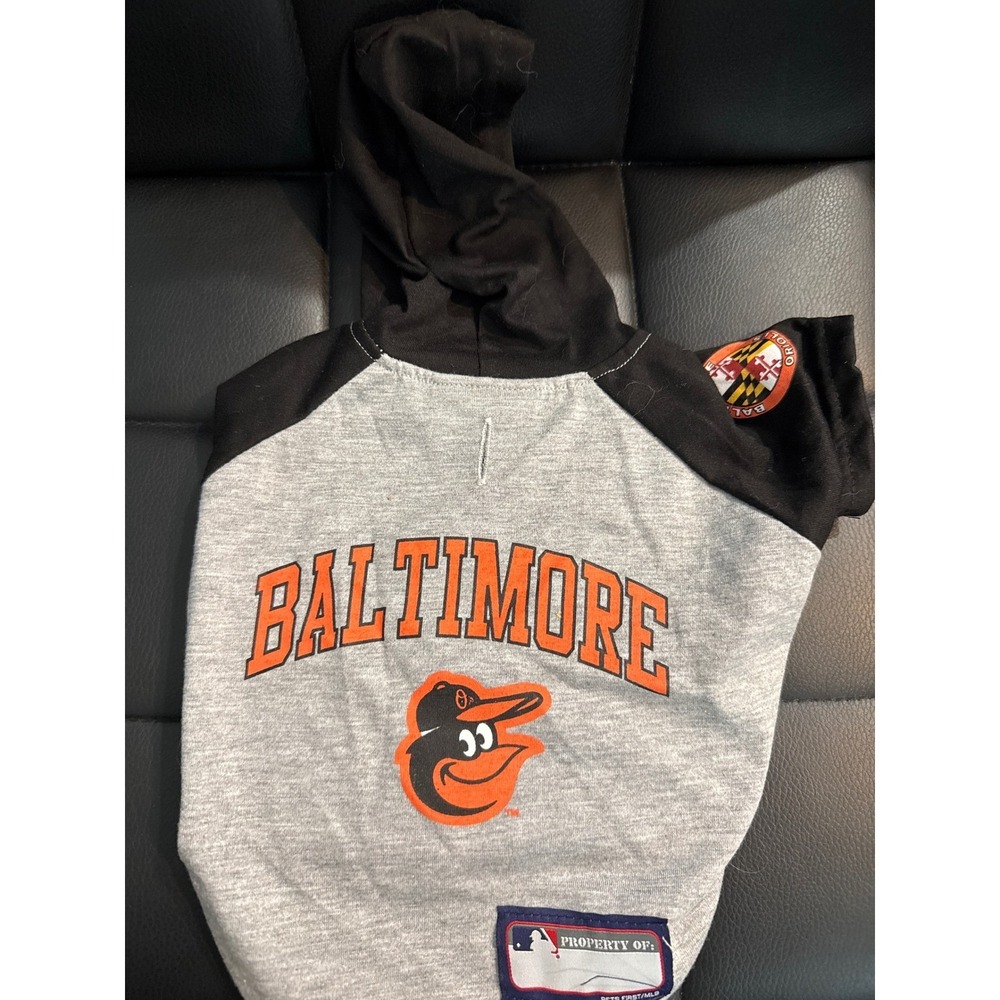 Pets First Baltimore Orioles Dog Hoodie Grey Black MLB Pet Shirt Size small